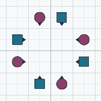 A squared set: eight dancers, four couples, all facing in.